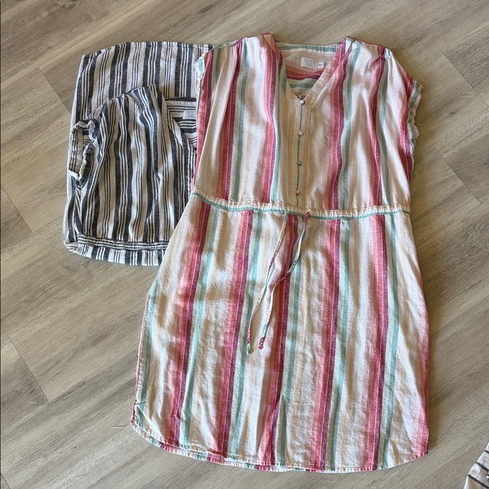 Time and Tru 2 Striped Midi Dresses - Dark Blue and Multicolor